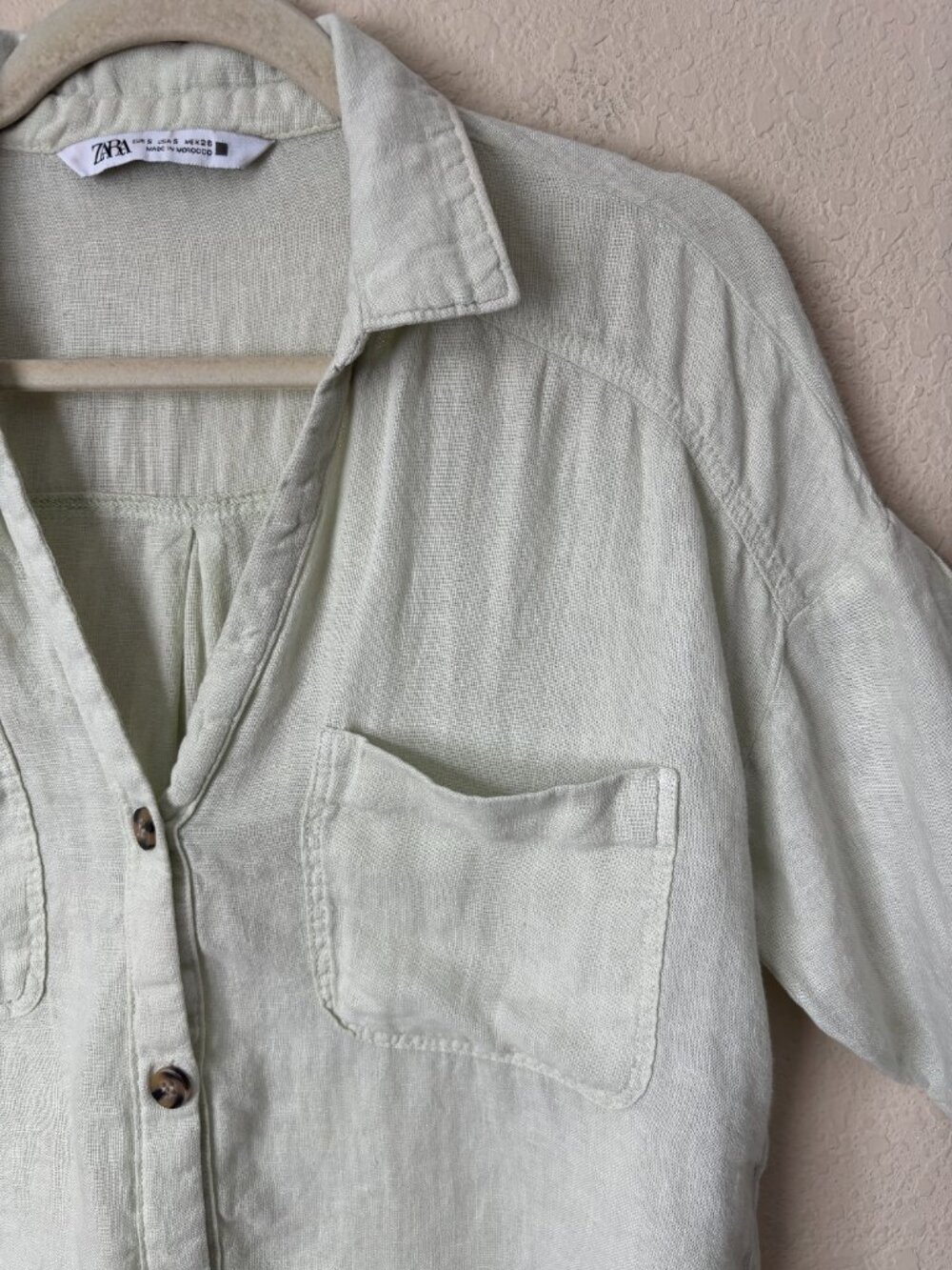 Zara Linen Button Up Boxy Cropped Pistachio Green Shirt - Picture 6 of 11